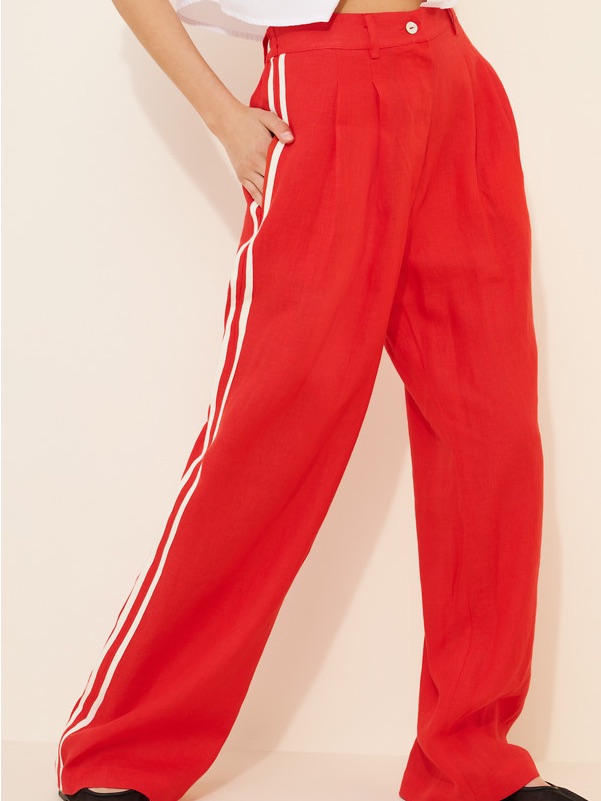 Donni Linen Pleated Stripe Pants - Small
